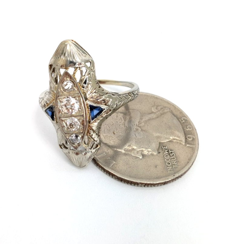 Vintage 14K White Gold .25ctw Diamond & Sapphire Ring P1008-Oak396 - Image 14