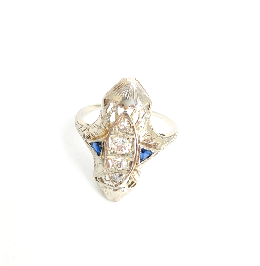 Vintage 14K White Gold .25ctw Diamond & Sapphire Ring P1008-Oak396 - Image 15