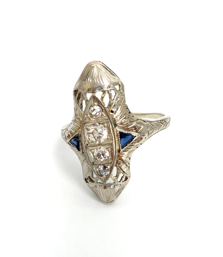 Vintage 14K White Gold .25ctw Diamond & Sapphire Ring P1008-Oak396 - Image 16